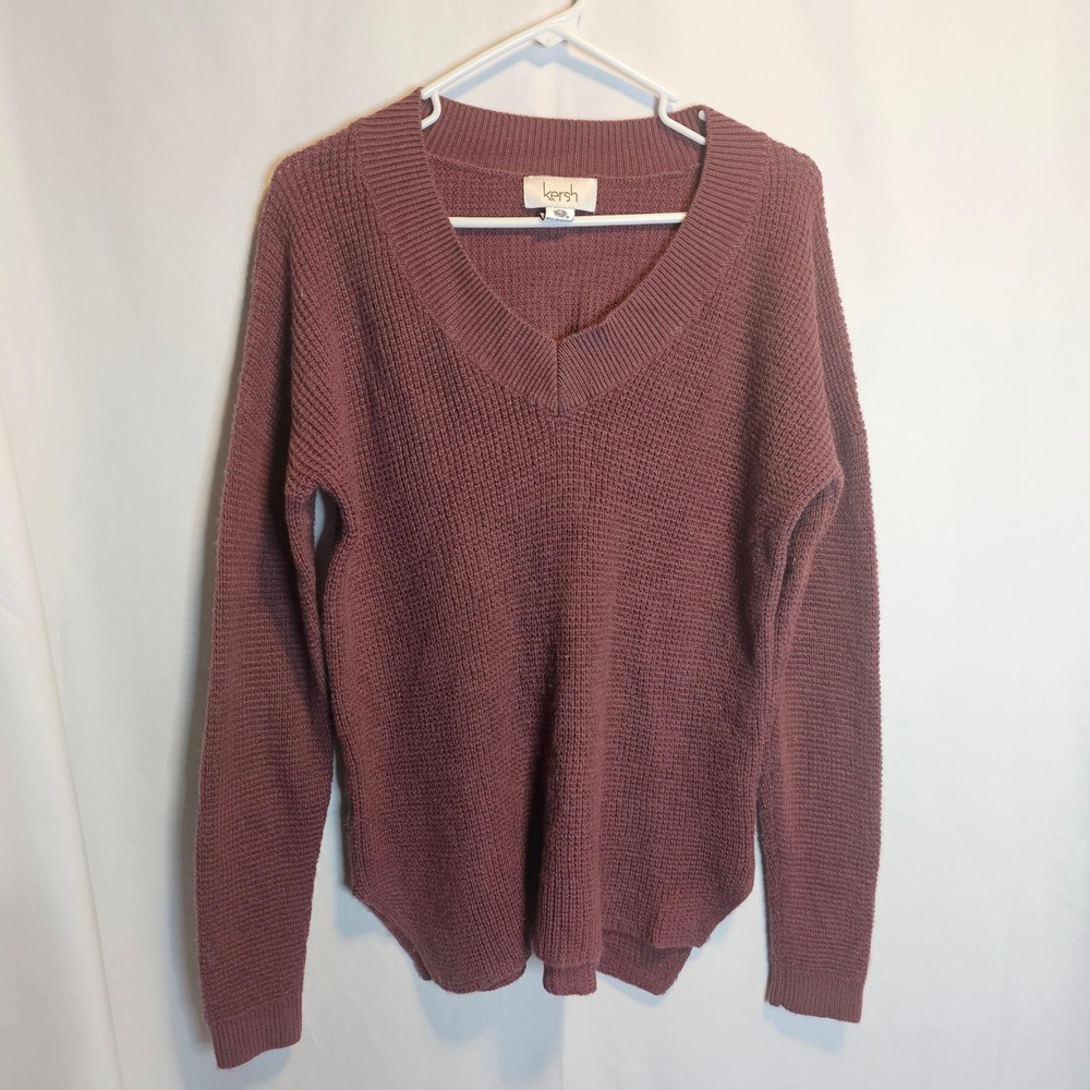 Kersh Women's V Neck Wool‎ Blend Knit Sweater Long Sleeve Pullover Small S